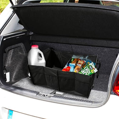 Armor All Trunk Organizer for SUV & Car, Extra-Large 9 Compartment Collapsable Lightweight Waterproof Car Organizer, 3 Compartments, 4 Mesh Pockets, 2 Pockets, 20.5” x 14.5” x 10”, Compression Buckles