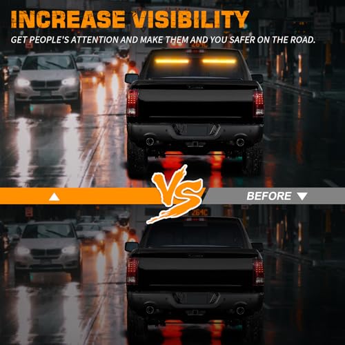 XRIDONSEN 2 in 1 Emergency Strobe Traffic Advisor Amber Light Bar 144 LED Warning Safety Interior Front Dash Windshield Rear Window Lights for Plow Trucks Construction Vehicles SUV (2X 17.7 inch) - color: Amber