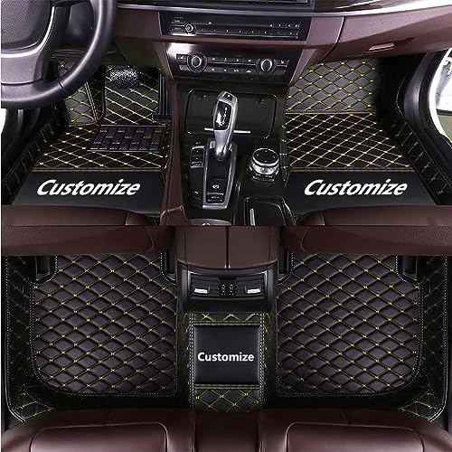 Custom Personalized Floor Mats for Cars，Luxury Full Coverage All Car Floor Mats，Anti-Slip Leather Car Mat Set ，Custom Floor Mats for 97% of Cars, Trucks & SUVs (Black Yellow line) - color: Black Yellow line