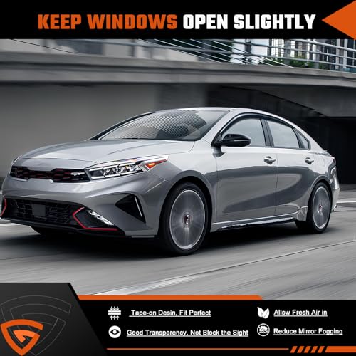 Tape-on Rain Guards Compatible with 2019-2024 Kia Forte, Out Channel Window Deflector Extra Durable Side Sun Wind Deflectors 2024 Forte Rain Guard Black 4 PCS - size: Fit for Kia Forte 2019-2025