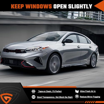 Tape-on Rain Guards Compatible with 2019-2024 Kia Forte, Out Channel Window Deflector Extra Durable Side Sun Wind Deflectors 2024 Forte Rain Guard Black 4 PCS - size: Fit for Kia Forte 2019-2025