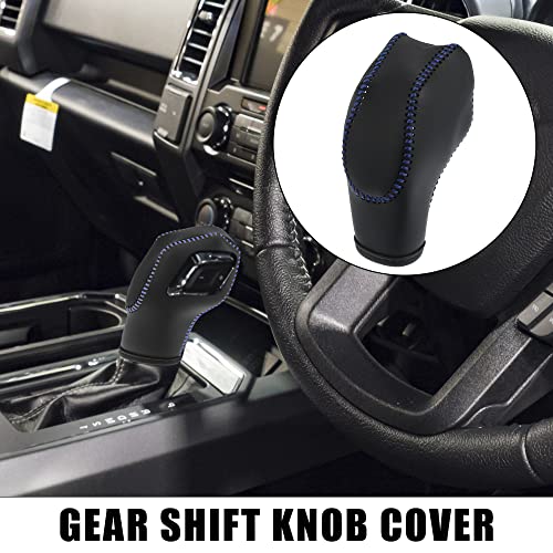X AUTOHAUX Car Faux Leather Gear Shift Knob Cover Black with Blue Line for Ford Focus 2012-2018 Escape 2013-2019 Fusion 2013-2016 Fiesta Transit Van