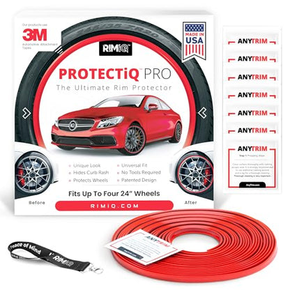 RIMiQ PROTECTiQ PRO Universal Rim Protection Trim - Curb Rash Guard with Award-Winning 3/8" Patented Design and Premium 3M Tape - Fits Up to 4X 24 Wheels, Cars, Trucks, SUVs - Red - color: Red, size: Protectiq Pro