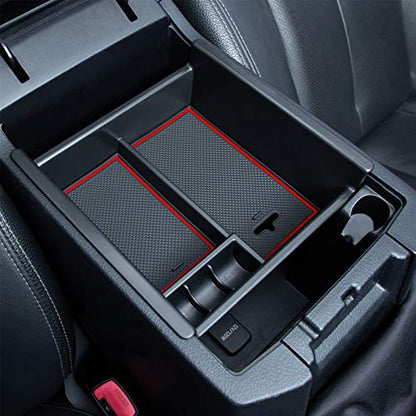 JKCOVER Center Console Organizer Tray Compatible with Toyota 4Runner 2010-2021 2022 2023 2024 and Kia Telluride 2020-2024 2025 Accessories Armrest Box Secondary Storage ABS Black Materials（RED Trim - color: red trim