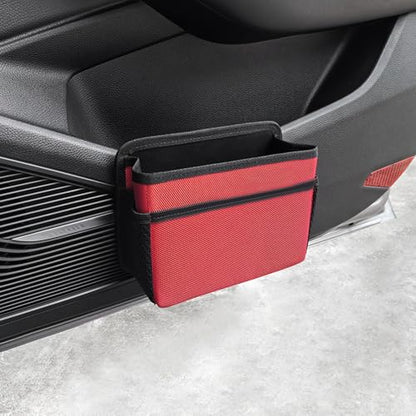Car Trash Can, Foldable Multifunctional Hanging Storage Box Trash Can with a Roll of Garbage Bag, Multi Pocket Design Suitable for Car, Home and Office (red) - color: red
