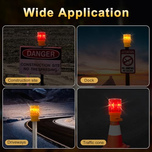 Aolyty LED Solar Strobe Warning Light Flashing Construction Safety Road Barricade Traffic Automatic Vehicle Signal Beacon Lamp Waterproof Automatically Turn on (Red) - color: Red