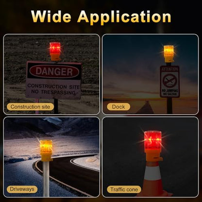 Aolyty LED Solar Strobe Warning Light Flashing Construction Safety Road Barricade Traffic Automatic Vehicle Signal Beacon Lamp Waterproof Automatically Turn on (Yellow) - color: Yellow