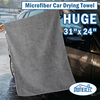 HOMEXCEL Professional Large Microfiber Car Drying Towels 2 Pack, Lint Free, Scratch Free, Highly Absorbent Drying Towel for Cars, SUVs, RVs, Trucks, and Boats,31" x 24",Grey - color: Grey