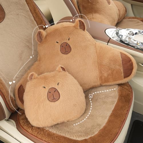 LYFJMUS 4 Pack Plush Capybara Car Headrest Pillow and Lumbar Support Pillow Kawaii Plushies Capybara Stuffed Headrest Cute Car Decor for Car Driving (Style B) - style: Style B