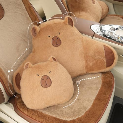 LYFJMUS 4 Pack Plush Capybara Car Headrest Pillow and Lumbar Support Pillow Kawaii Plushies Capybara Stuffed Headrest Cute Car Decor for Car Driving (Style B) - style: Style B