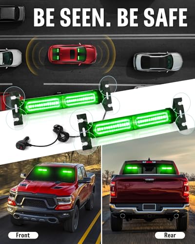 HLauto 1002L Emergency Strobe Traffic Advisor Light Bar: 40 LED Dash Safety Warning Flashing Light, Front/Rear Windshield Visor Lights for Construction Vehicle, Tow/Plow Truck (2x10.7inch, Green) - color: #10 Green