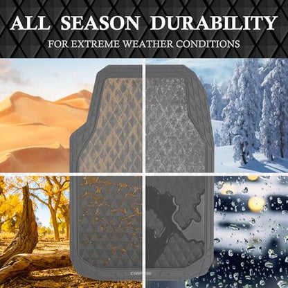 CAR PASS Gray Rubber Car Floor Mats & Cargo Liners, Durable Anti-Slip 3D Rhombus Waterproof Automotive Pad Trim Fit Liner All-Weather Trunk Mats Full Set Universal Fit Auto Van Sedan SUV Truck Gray - color: Gray With Cargo Liners