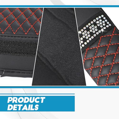 wuyaoyao 2PCS Bling Car Seat Belt Cover Pad, Breathable Leather Seatbelt Covers for Cars, Soft Comfortable Seatbelt Shoulder Strap Covers, Rhinestone Auto Seat Belt Protector Cushion (Black+Red) - color: Black+Red