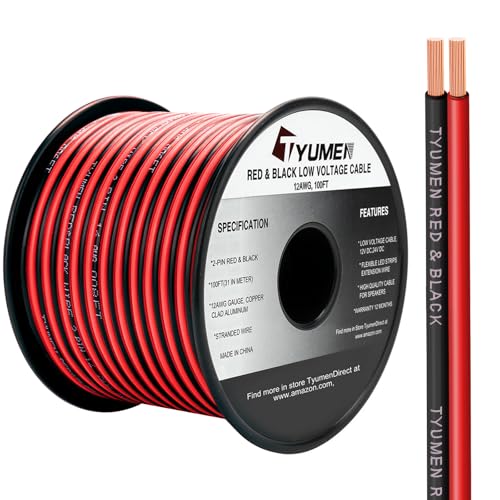 TYUMEN 100FT 12/2 Gauge 2pin 2 Color Red Black Cable Hookup Electrical Wire LED Strips Extension Wire 12V/24V DC Cable, 12AWG Flexible Wire Extension Cord for LED Ribbon Lamp Tape Lighting - size: 100 Feet, style: 12/2 Gauge