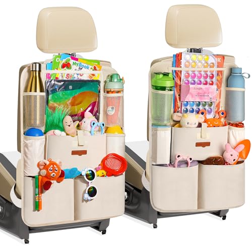 SURDOCA Car Organizers and Storage, Upgraded Car Seat Organizer with 11-inch Touch Screen Tablet Holder, Backseat Car Organizer with 8 Pockets, Car Seat Protector Road Trip Essentials for Kids - color: Beige, size: 2pcs