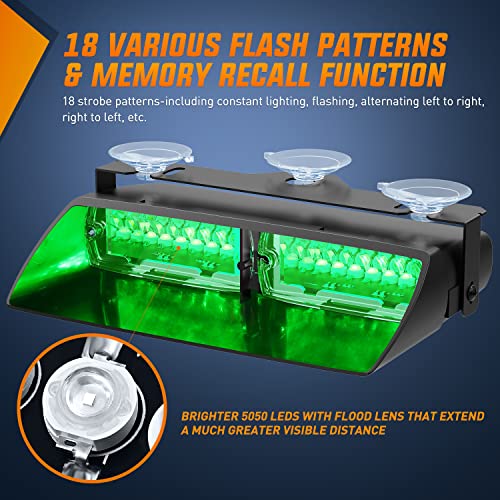 Nilight Green Emergency Strobe Lights Windshield Hazard Warning Safety Flash Light with Suction Cups Super Bright LED Lights for Police Enforcement Firefighters Vehicle Truck - color: Green
