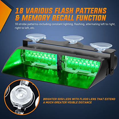 Nilight Green Emergency Strobe Lights Windshield Hazard Warning Safety Flash Light with Suction Cups Super Bright LED Lights for Police Enforcement Firefighters Vehicle Truck - color: Green