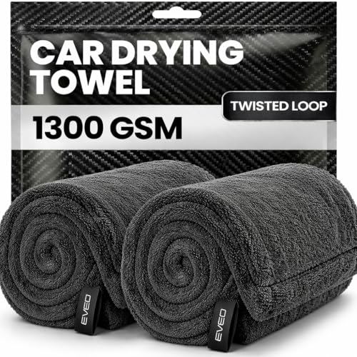 EVEO Car Drying Towel (2 Pack) - (1300 GSM) XL Drying Towels Car Detailing - Car Microfiber Towel (36"x24") Microfiber Drying Towels for Cars Towels Drying, Car Wash Towels, Ultra Absorbent - Grey - color: Grey, size: 2 Pack