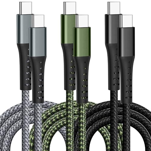 3-Pack 6FT 60W Type C to Type C Nylon Braided USB C Fast Charging Cable for Samsung S23 Ultra/A14/S23/A54, iPhone 16/Pro Max, iPhone 15/Pro Max, Pixel 8 7, Redmi, iPad Pro, MacBook Pro and More (6FT) - size: 6ft
