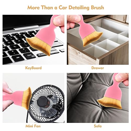 Car Interior Cleaning Brush Car Duster Interior with Ultra Soft Bristles Auto Detailing Brushes Dusting Car Accessories for Dashboard, AC Vents, Leather, Scratch-Free (2Pack_Pink) - size: 2Pack_Pink