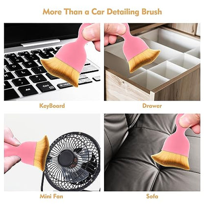 Car Interior Cleaning Brush Car Duster Interior with Ultra Soft Bristles Auto Detailing Brushes Dusting Car Accessories for Dashboard, AC Vents, Leather, Scratch-Free (2Pack_Pink) - size: 2Pack_Pink