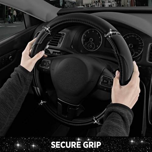 Road Comforts Leather Steering Wheel Cover - Made with PVC Leather - Anti-Slip, Universal Fit 14 1/2 inches to 15 inches - Black - color: Black
