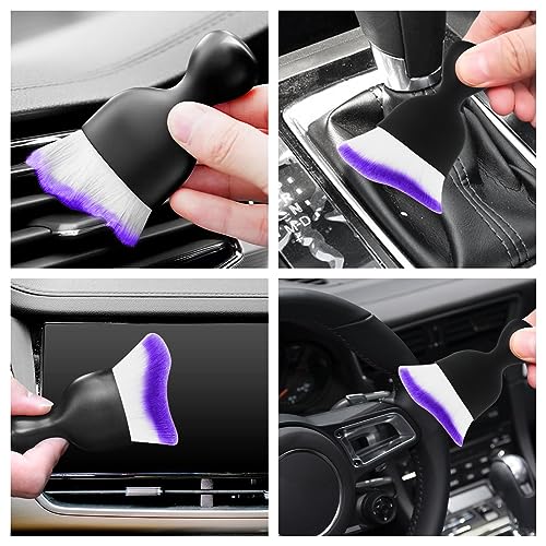 Car Interior Cleaning Brush Car Duster Interior with Ultra Soft Bristles Auto Detailing Brushes Dusting Car Accessories for Dashboard, AC Vents, Leather, Scratch-Free (2Pack_Purple) - size: 2Pack_Purple