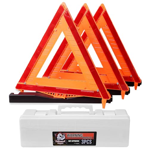 CARTMAN 3 Pack Warning Triangle DOT Approved, Identical to United States FMVSS 571 125 Reflective Warning Road Safety Triangle Kit with White Case