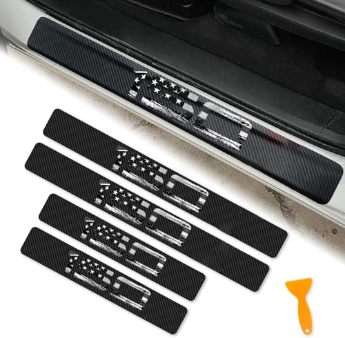 4Pcs Carbon Fiber Car Door Sill Protector Scratch Resistant & Waterproof Door Entry Guard fit for Ford F150 Accessories America Flag Gray - color: door-150-flag-gray
