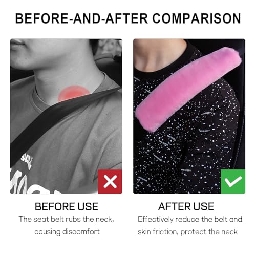 2 Pack Car Seatbelt Covers Shoulder Pad, Soft Faux Sheepskin Seat Belt Shoulder Cover for a Comfortable Driving, Seat Belt Shoulder Strap Covers Helps Protect Your Neck and Shoulder (Pink) - color: Pink