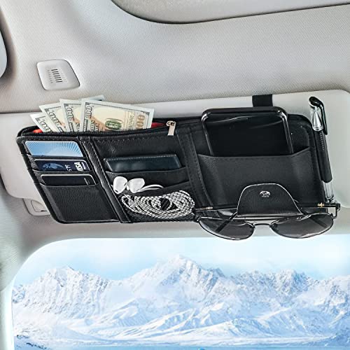 Keedolla Car Sun Visor Organizer, Auto Interior Accessories Pocket Organizer Visor Storage Pouch Sunglasses Holder with Zipper Pocket for Truck, SUV - Black - color: Black