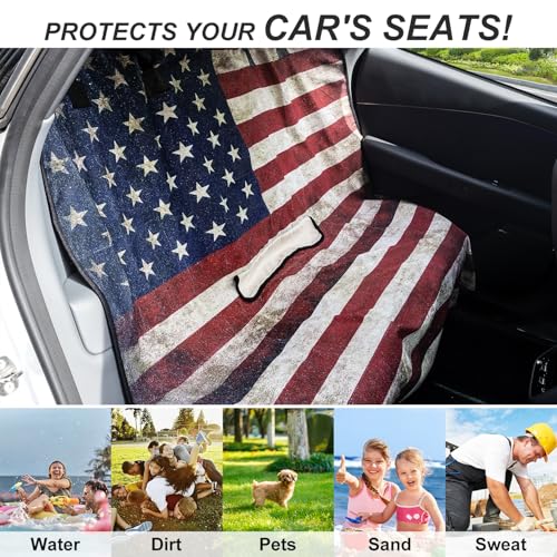 Back Seat Cover for Car Trucks Van SUV, Waterproof Rear Bench Towel Seat Covers for Dogs and Kids, Non-Slip Automotive Backseat Protector, Machine Washable (Bench Flag) - color: Bench Flag