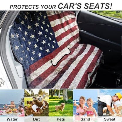 Back Seat Cover for Car Trucks Van SUV, Waterproof Rear Bench Towel Seat Covers for Dogs and Kids, Non-Slip Automotive Backseat Protector, Machine Washable (Bench Flag) - color: Bench Flag