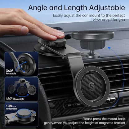 SYNCWIRE Fits MagSafe Car Mount for Universal Dashboard,Tesla Screen,Magnetic Phone Holder for Car, Foldable Aluminum Alloy Arm, Super Stable Car Mount for iPhone 17 Pro Max 16 15 14 13 12&All Phones - color: Black