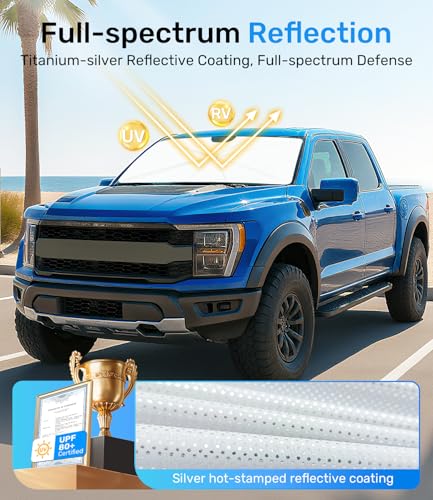 Zanch Upgrade Windshield Sun Shade, Custom Fit for Ford F150 2015-2025 [Titanium-Silver Reflective Coating] Blocks 99% UV & Heat, Sunshade Umbrella for F150 2015 ... 2022 2023 2024 2025 - size: For Ford F150 (2015-2025)