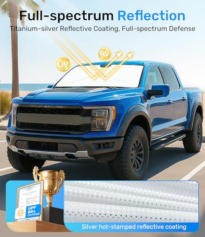 Zanch Upgrade Windshield Sun Shade, Custom Fit for Ford F150 2015-2025 [Titanium-Silver Reflective Coating] Blocks 99% UV & Heat, Sunshade Umbrella for F150 2015 ... 2022 2023 2024 2025 - size: For Ford F150 (2015-2025)