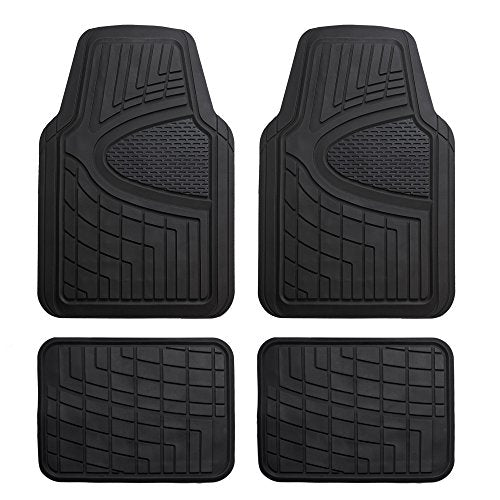 FH Group Automotive Floor Mats - Heavy-Duty Rubber Floor Mats for Cars, Universal Fit Full Set, Climaproof & Trimmable Floor Mats for Most Sedan, SUV, Truck, Black - color: Black, style: Full Set Floor Mats