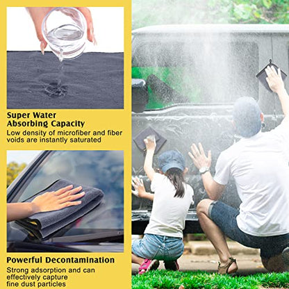 Nuenen 20 Pcs Microfiber Car Drying Towels Microfiber Cleaning Cloth 800 GSM Thick Plush Cleaning Dusting Cloth Auto Detailing Absorbent Towels Rags for Car Household Kitchen Window(Grey and Yellow) - color: Grey and Yellow