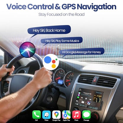 7“Single Din Radio with Apple CarPlay & Android Auto, UHD Single Din Touchscreen Car Radio, Car Stereo with 1080P Backup Camera, Mirror Link, Bluetooth 5.3, GPS, AM&FM, Fast Charging, EQ, SWC