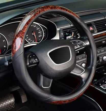 ZHOL Wood Grain Steering Wheel Cover, Universal 15 inch Microfiber Leather Anti-Slip Steering Wheel Protector, Odorless - size: Standard Size[14 1/2''-15'']