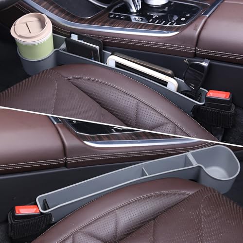Car Seat Gap Filler, Multifunctional Seat Side Gap Filler with Cup Holder & Organizer, Gap Stopper Universal Fit Car SUV Truck Fill The Gap Between Seat & Console Set of 2 (Gray) - color: Gray