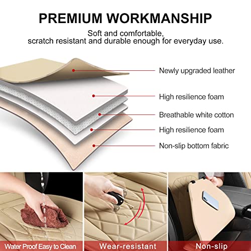 2 Pack Leather Front Car Seat Covers, Universal Sideless Car Seat Protectors with Storage Pocket and Seat Belt Pads, Waterproof Automotive Seat Cover for Cars Trucks SUV(Yellow Beige) - color: front pair yellow beige