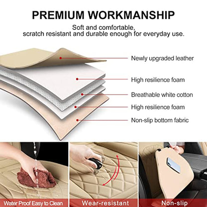 2 Pack Leather Front Car Seat Covers, Universal Sideless Car Seat Protectors with Storage Pocket and Seat Belt Pads, Waterproof Automotive Seat Cover for Cars Trucks SUV(Yellow Beige) - color: front pair yellow beige