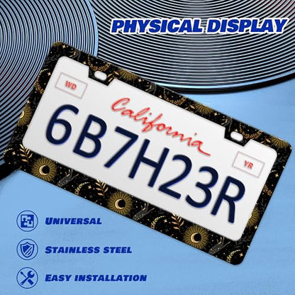 Moon License Plate Frame Hand License Plate Holder Personalise Stainless Steel Funny Design Compatible with Standard License Plate Frames for USA and Canada 6 X 12 Inch 2 Holes with Screws - color: Moon