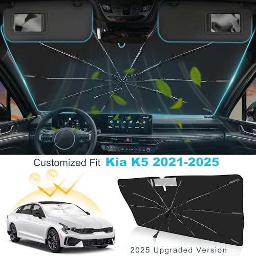 Windshield Sun Shade Umbrella Custom Fit for Kia K5 2021-2025 Foldable UV Protection Car Cover, Emergency Rain Shield & Dashboard Protector - Durable Auto Accessory - size: For Kia K5 2021+