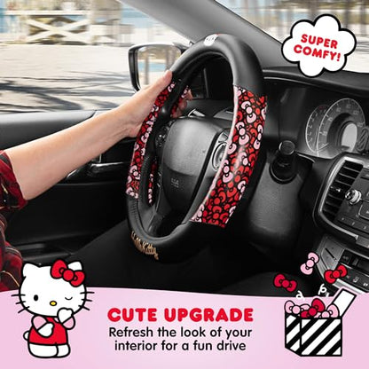 Hello Kitty Steering Wheel Cover, Official Sanrio Car Steering Wheel Cover with Universal Size 14.5-15.5, Cute Black for Women, Hello Kitty Car Accessories (Hello Kitty Bows) - style: Hello Kitty Bows