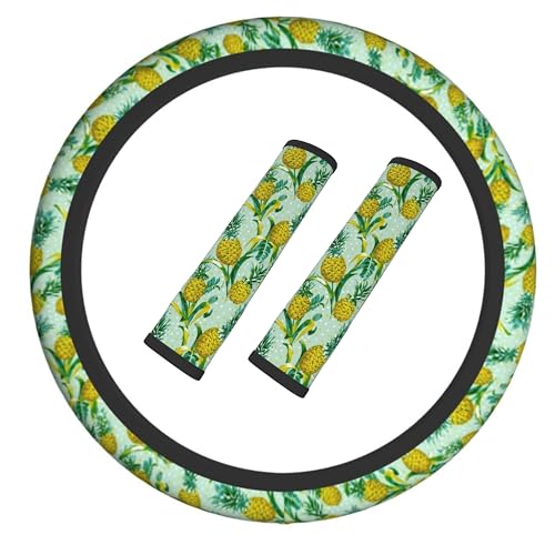 Pineapple Steering Wheel Cover Elastic Non-Slip Car Steering Wheel Covers with Seat Belt Shoulder Pad for Women Men - color: Pineapple
