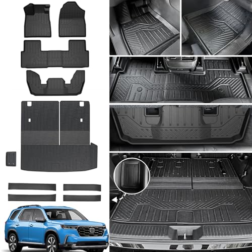 Floor Mats Cargo Mat for Honda Pilot 2026 2025 2024 2023, All Weather TPE Cargo Liner Trunk Mat with Backrest Mat Door Sill Protectors Car Accessories for Pilot (Floor Mats Set) - style: Floor Mats Set