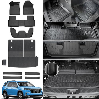 Floor Mats Cargo Mat for Honda Pilot 2026 2025 2024 2023, All Weather TPE Cargo Liner Trunk Mat with Backrest Mat Door Sill Protectors Car Accessories for Pilot (Floor Mats Set) - style: Floor Mats Set