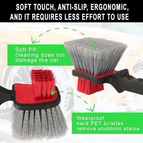 Wheel and Tire Brush for Cleaning Wheels, Tires and Rims, Car Wash Wheel Well Brush, Soft & Stiff Bristle Double Head Car Detailing Tire Scrub Cleaner Brushes
